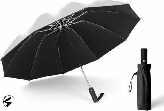 Buurt Tonen Expertise Zwarte Automatische Paraplu - Opvouwbare Storm en Wind Paraplu - Sterke  Paraplu -... | bol.com