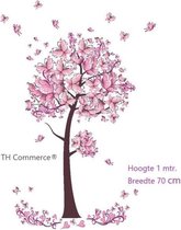 TH Commerce Muursticker boom met bloemen en Vlinders - Roze - Slaapkamer - kinderkamer - Baby - Wanddecoratie - Meisjes - nr 363