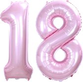 Folie Ballon Cijfer 18 Jaar Cijferballon Feest Versiering Folieballon Verjaardag Versiering Roze XL 86Cm Met Rietje