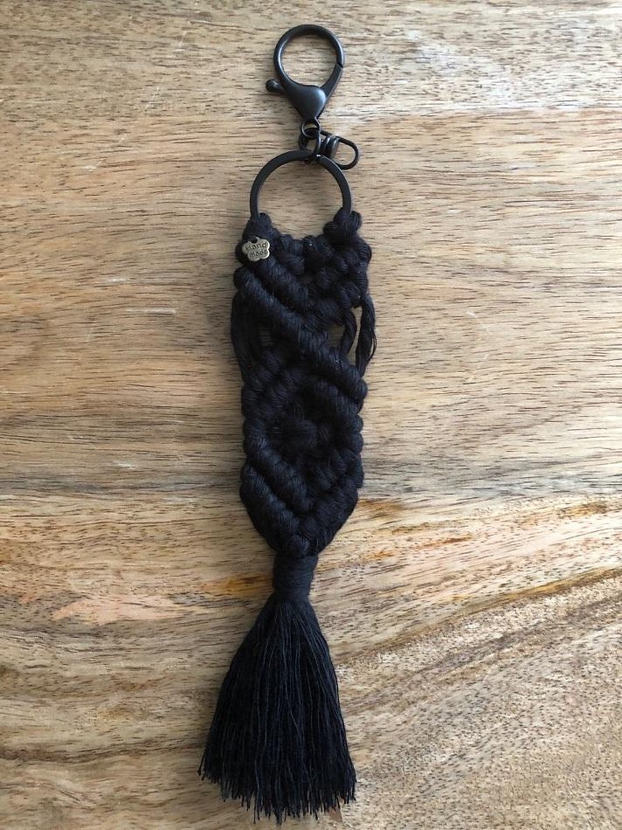 Sleutelhanger design, macrame sleutelhanger, geknoopte sleutelhanger - string - zwart
