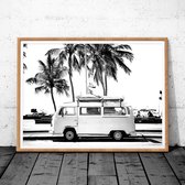 Peinture sur toile * Bus Volkswagen Vintage rétro en Floride * - Art sur votre mur - Réaliste moderne - Zwart- 50 x 70 cm