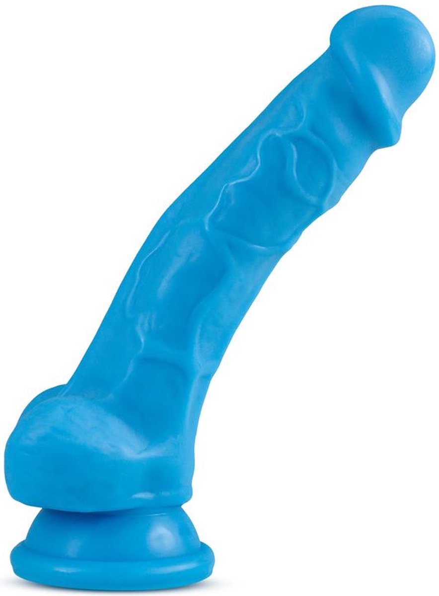 Goedkoopste Blush - Neon dildo met scrotum 19 cm dual density - Blauw