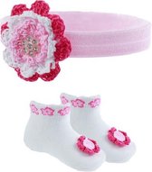 Soft Touch - Baby Geschenkset - Sokjes & Haarband - Gehaakte Bloem - 0-3 mnd - Roze
