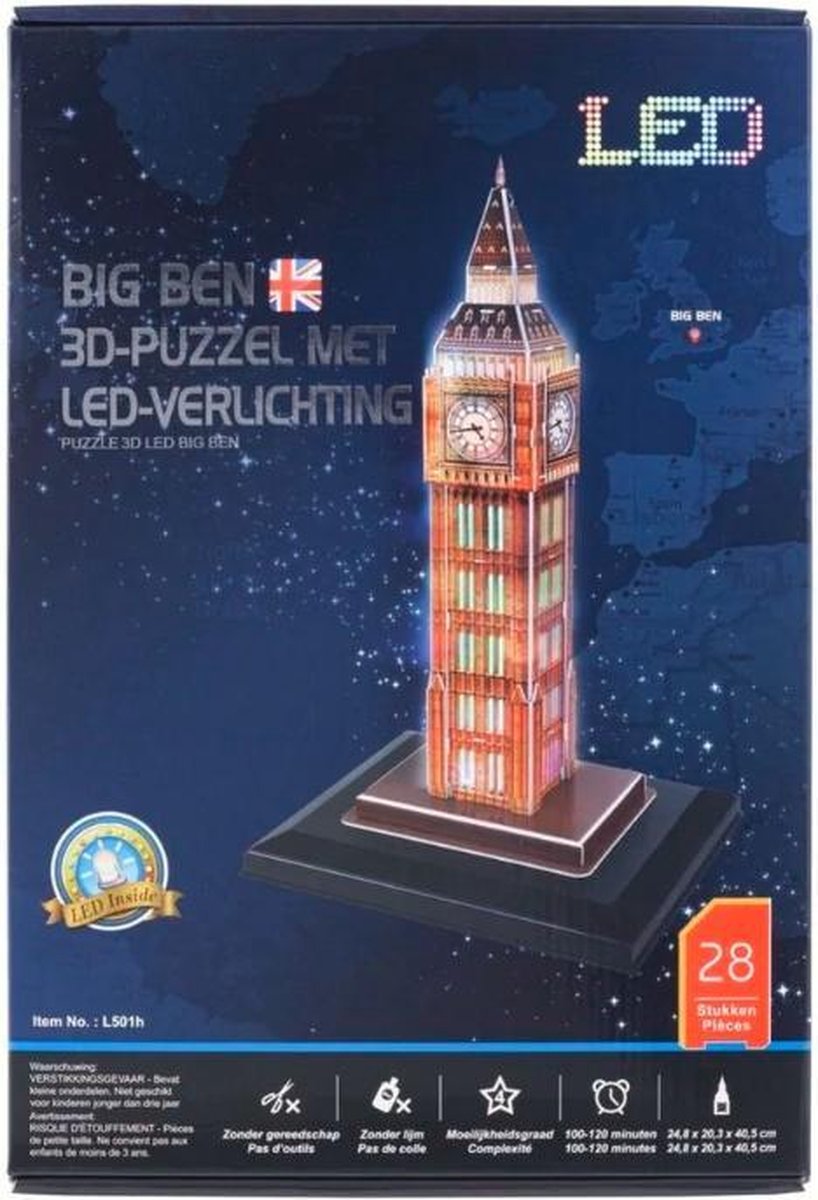 Betrouwbaar eetbaar Antagonisme Big Ben 3D Puzzel met Ledverlichting | bol.com