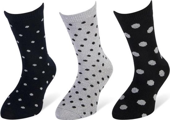 Lurex feest sokken - set van 3 paar kindersokken - zilver / zwart / grijs - glitter sokken - maat 27 tot 30
