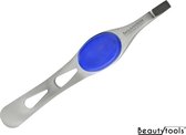 BeautyTools Epileerpincet COMFORT - Pincet met Rechte Bek Voor Wenkbrauwen - Comfy Blue - Rubber - Tweezers (9.5 cm) - Inox (BT-1840)