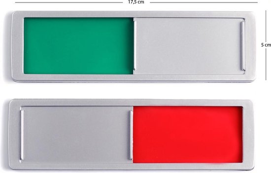 Vrij - Bezet Schuifbordje zonder tekst - Groen / Rood - Aluminium Look - 17,5 cm x 5 cm x 0,6 cm - Promessa Design.