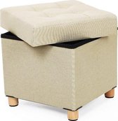MIRA Home - Kruk - Opbergen - Comfortabel - Kubusvormig - Opbergen - Hout - Beige - 38x38x40