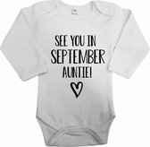 Baby rompertje see you in september auntie | Bekendmaking zwangerschap | Cadeau voor de liefste aanstaande tante | Bekendmaking zwangerschap rompertje voor tante in de maat 56
