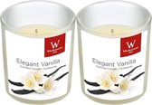 2x Geurkaarsen vanille in glazen houder 25 branduren - Geurkaarsen vanille geur - Woondecoraties