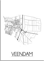 DesignClaud Veendam Plattegrond poster A4 + Fotolijst zwart (21x29,7cm)