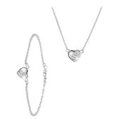 Lucardi Dames Zilveren set hart met kristal - Cadeau - Moederdag Set - 925 Zilver - Zilverkleurig