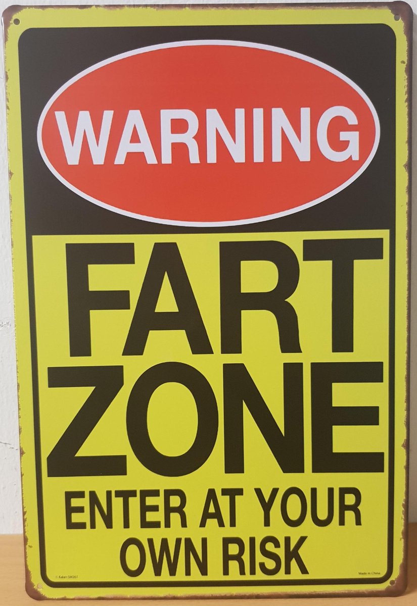 Warning Fart Zone Reclamebord van metaal METALEN-WANDBORD - MUURPLAAT - VINTAGE - RETRO - HORECA- BORD-WANDDECORATIE -TEKSTBORD - DECORATIEBORD - RECLAMEPLAAT - WANDPLAAT - NOSTALGIE -CAFE- BAR -MANCAVE- KROEG- MAN CAVE