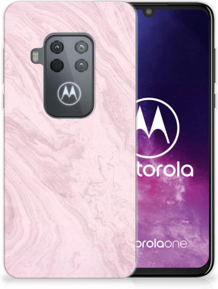 Motorola One Zoom TPU Siliconen Hoesje Marble Pink - Origineel Cadeau Vriendin