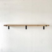 GoudmetHout Massief Eiken Wandplank - 160x25 cm - Industriële Plankdragers L-vorm - Staal - Mat Zwart - Wandplank hout