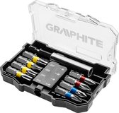 GRAPHITE Bitset 10 pièces - Torx - Philips - Bits Pozidrive - Codage couleur - Clickbox - Porte-embout magnétique - Grip Box