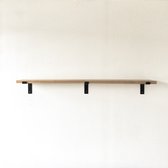 GoudmetHout Massief Eiken Wandplank - 160x20 cm - Industriële Plankdragers L-vorm - Staal - Mat Zwart - Wandplank hout
