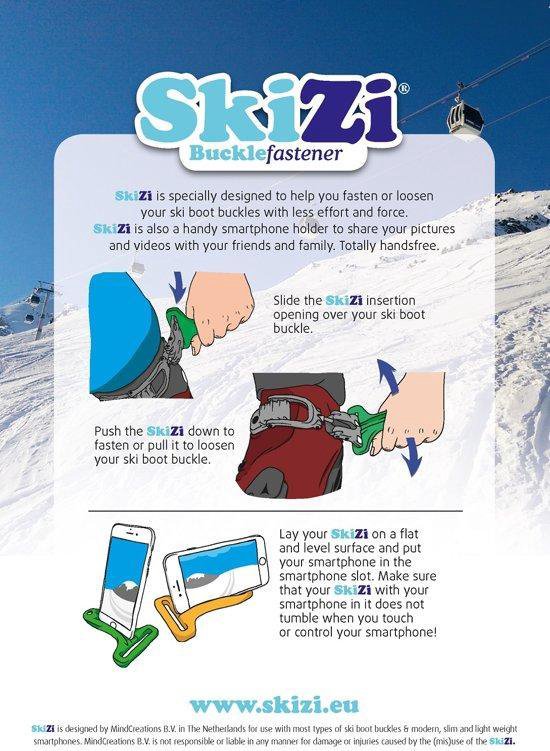 SkiZi - Buckle Fastener - Roze - Wintersport - Wintersport Gadget - Skischoenhulp -  Ski Gadget - Wintersport Accessoires - Telefoonhouder - Trek je ski schoenen gemakkelijk aan - Skizi