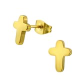 Aramat jewels ® - Aramat jewels oorbellen kruisje goudkleurig staal 7mm x 9mm