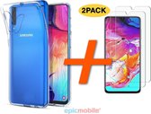 Samsung Galaxy A50/A50s/A30s Hoesje - Transparant Silicone - 2x Tempered Glass Screenprotector - Epicmobile