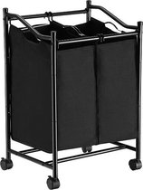 MIRA Home - Wassorteerder - Wasmand  2 vakken - Met Wielen - Metaal/Stof - Zwart - 51x41x80