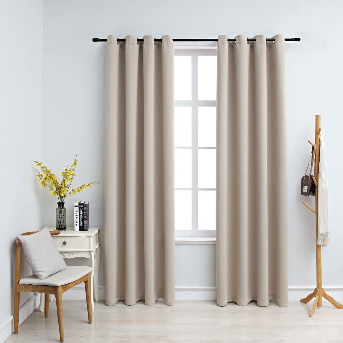 vidaXL - Gordijn - verduisterend - met - metalen - ringen - 2 - st - 140x225 - cm - beige