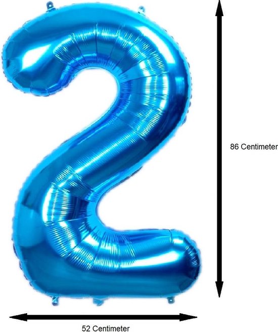 Folie Ballon Cijfer 2 Jaar Cijferballon Feest Versiering Folieballon Verjaardag Versiering Blauw XL 86Cm Met Rietje - BTH