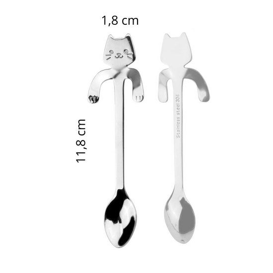 Theelepel hangende kat - Koffielepel - Cadeau – Katten – RVS - Zilverkleurig