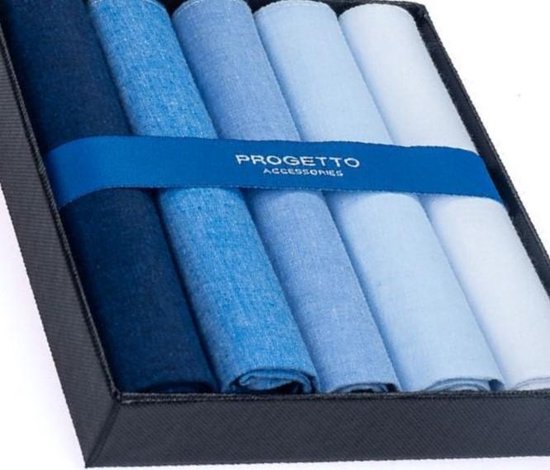 Coffret cadeau avec 5 mouchoirs homme - 100% coton - Bleu assorti | bol.com