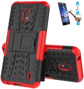 Nokia 2.2 Robuust Hybride Rood Cover Case Hoesje - 1 x Tempered Glass Screenprotector AGTBL