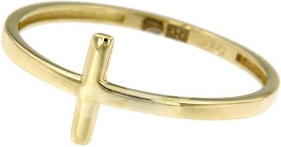 Elegante 14 karaat gouden ring met kruis