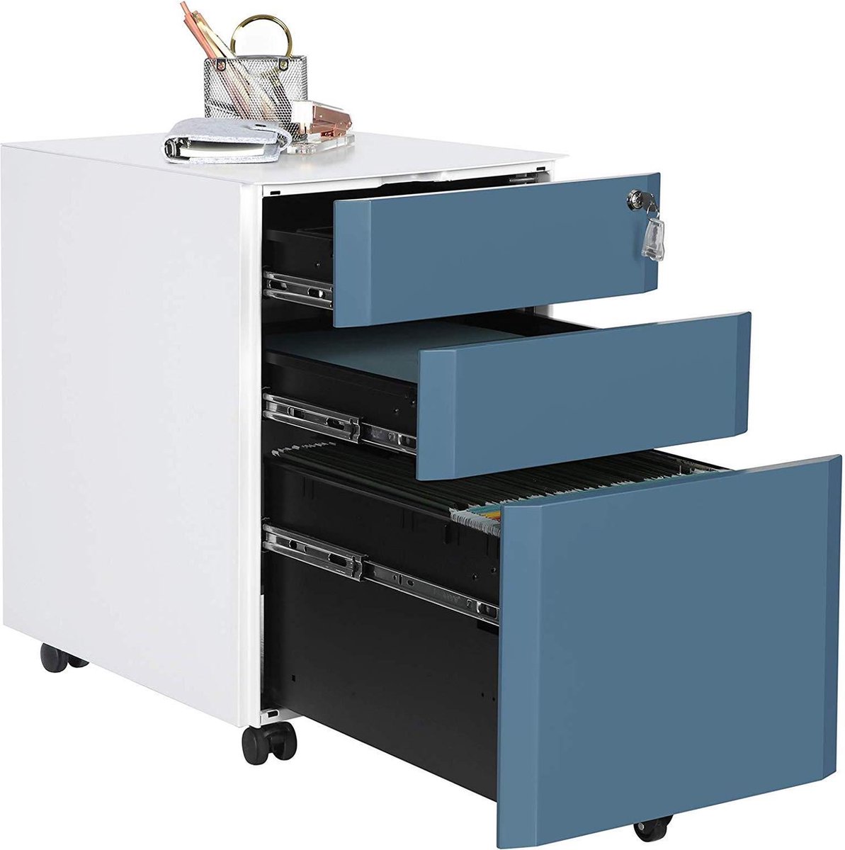 Archiefkast Stalen verplaatsbare kast onder bureau Ladekast Mobiele archiefkast met slot Tafel zijijzer Kleine kast Lage kast for thuiskantoormeubilair Kabinet organisator (Color : K