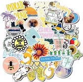 Happy sticker mix voor meiden - 50 stuks met positieve quotes, honden, zon, bloem etc
