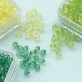 Acrylkralen 4mm Diamond Shape - 4 grs x 3 doosjes Geel, Donkergroen, Lichtgroen