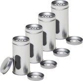 4x Zilveren ronde kruidenpotjes met strooier 10 cm - Kruidenstrooier - Specerijen potjes - Kruidenblikje