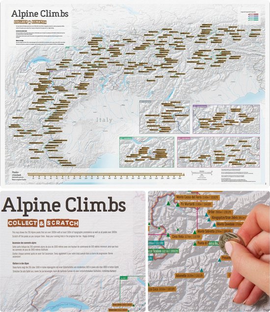 Kraskaart - Scratch Map Bergbeklimmen Alpen poster