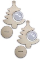 Joy!Crafts - Houten kerstbomen met transparante bal - 2 x Decoratie kerstboom.