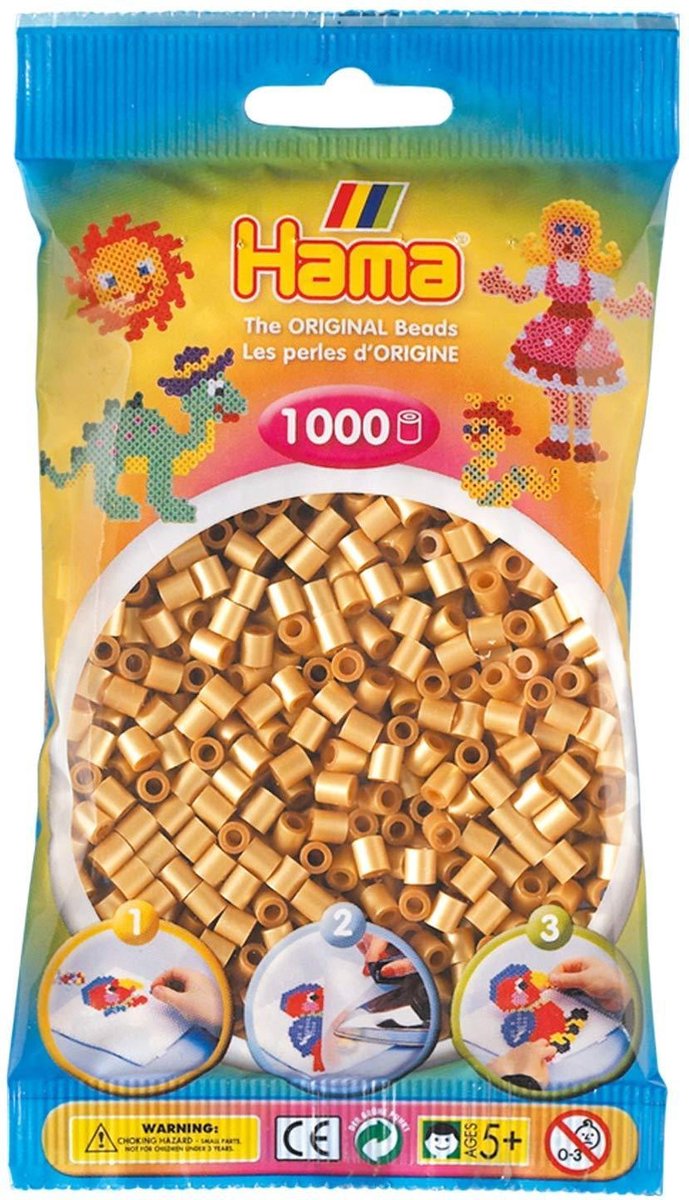 Hama goud (glanzend) bijzondere midi strijkkralen, zakje met 1.000 stuks normale strijkparels voor kinderen (creatief cadeau idee!)