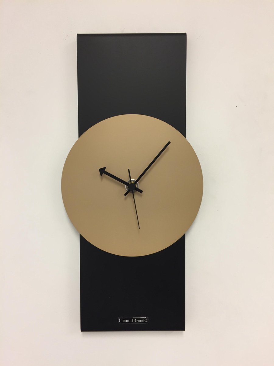 Wandklok Black-Line & Camel Beige Modern Design RVS