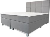 Boxspring Florence - Vaste luxe box - Pocketvering matras + Topper - 180 x 220 - 8 vakken - Grijs - Vierkante poten