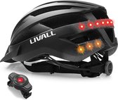 KW® Fietshelm Zwart met ingebouwde verlichting 58-62cm | Smart Helm met afstandbediening op het stuur LED verlichting |Wielren / Mountainbike  Uniseks ingebouw met speaker achterli