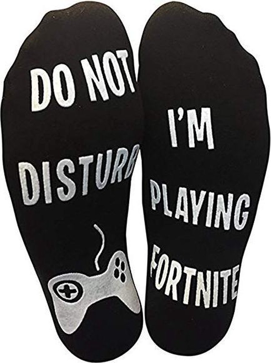 Fortnite sokken - zwart met witte tekst 