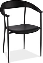 Set van 4 Kammi eetkamerstoel zwart PU kunstleer, zwarte metalen poten.