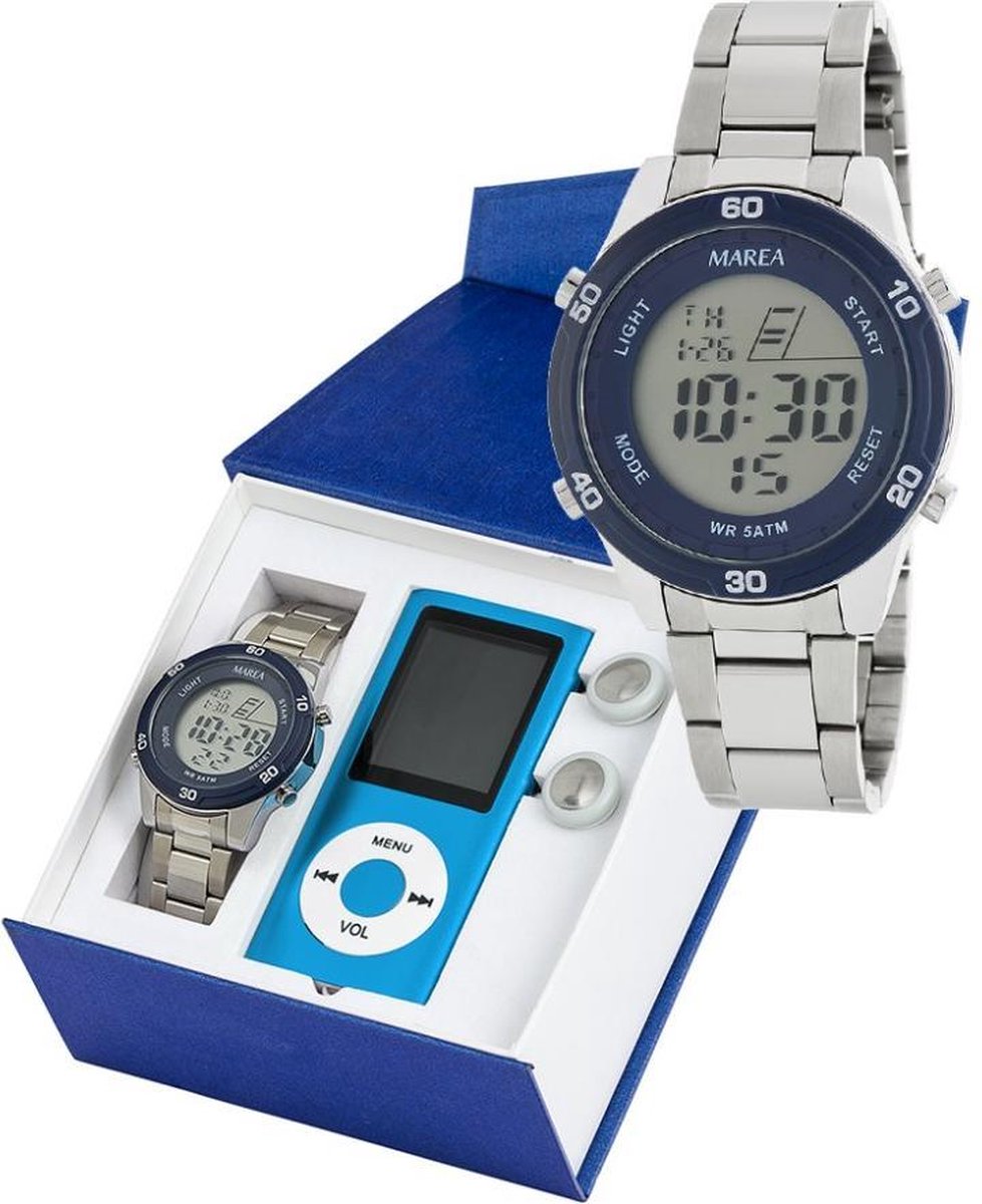 Marea B35323-2 digitaal horloge 38 mm 50 meterblauw- wit
