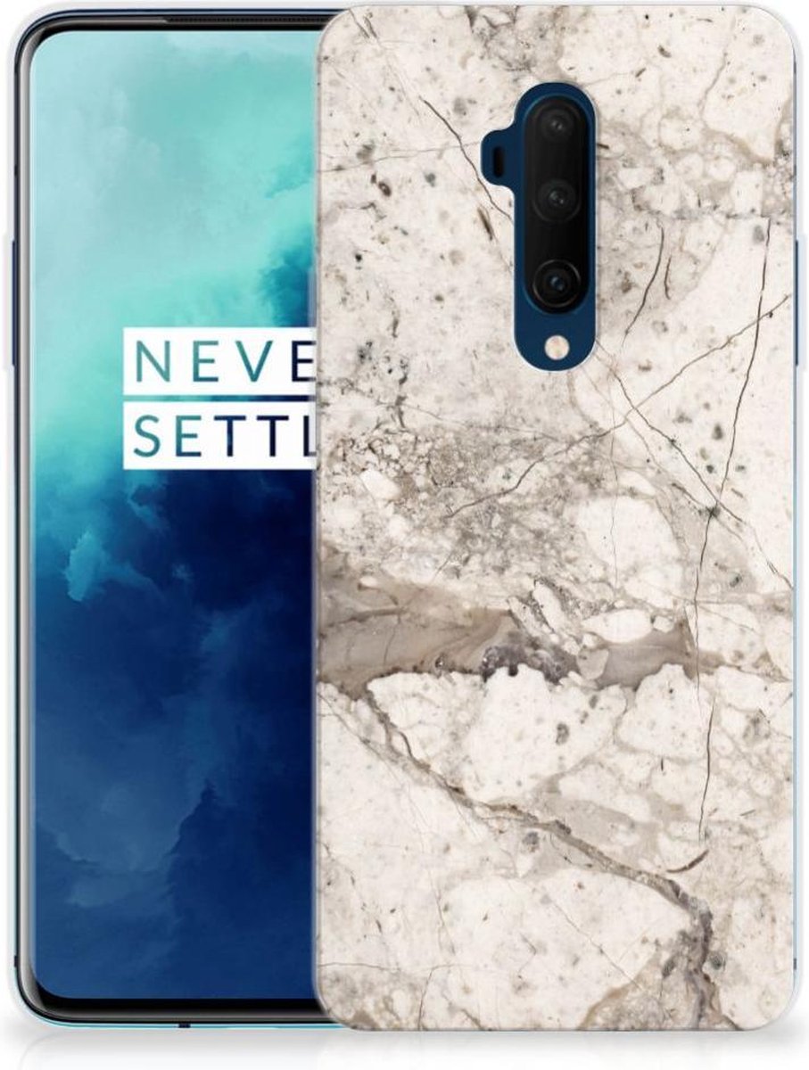 OnePlus 7T Pro TPU Siliconen Hoesje Marmer Beige
