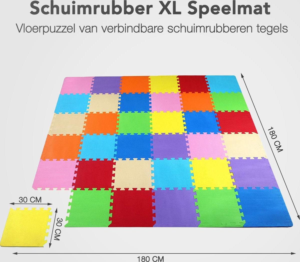 LifeGoods Multicolor Speelmat XL - 36-delig Puzzel van Schuim Vloer Tegels in 9 Kleuren - 180x180 cm - Zacht en Dik EVA Foam - Antislip en Waterafstotend - Educatief Speel Kleed voor Baby/Peuters/Kinderen vanaf 0 jaar - Jongens en Meisjes — afbeelding 2