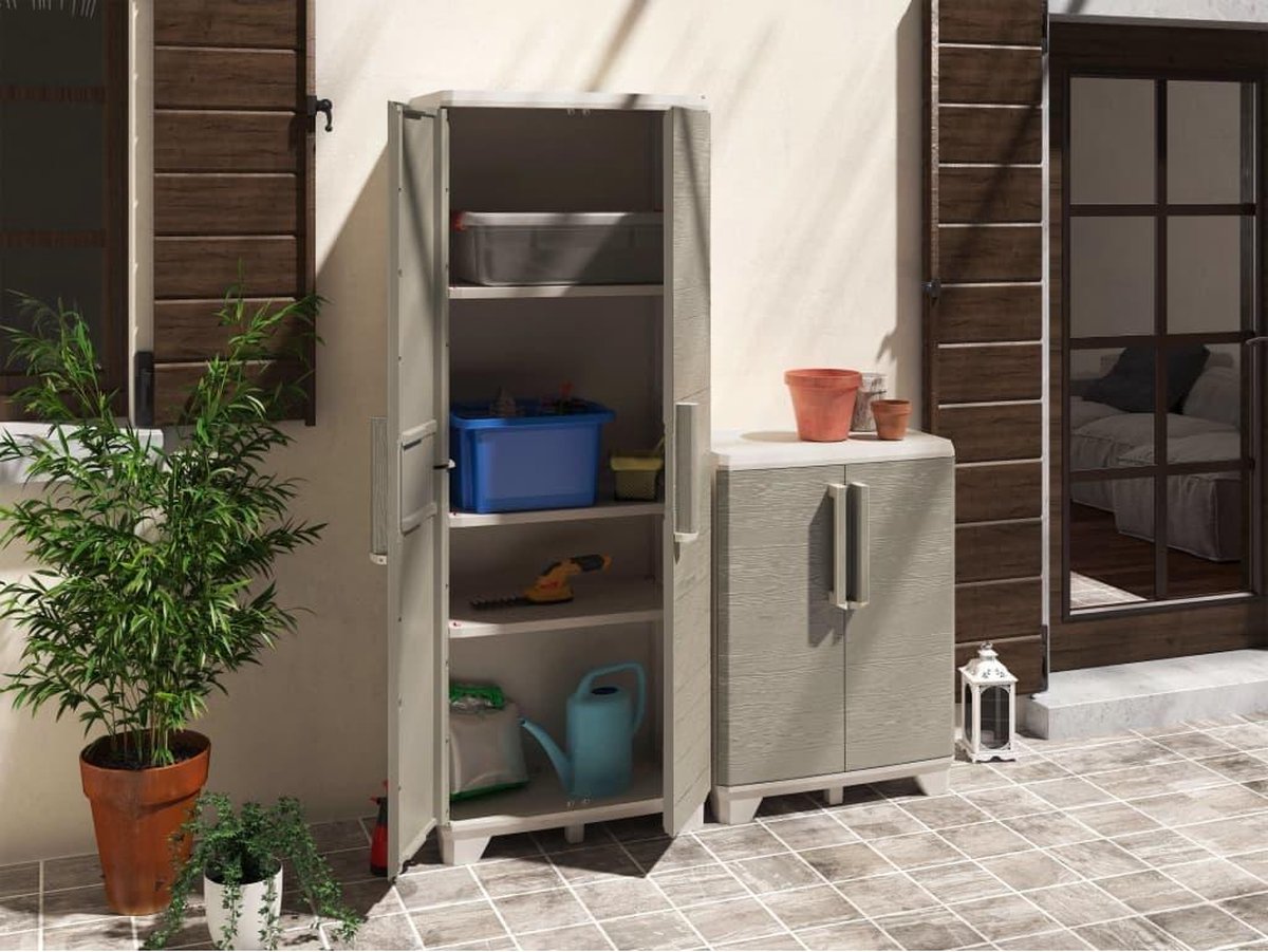 Keter Hoge kast Wood Grain 68x39x182 cm crme en taupe