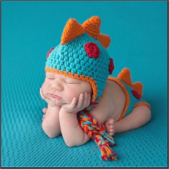 Baby - Kostuum - Foto props - Accessoires - Draak - Oranje blauw