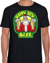 Fout Kerst t-shirt - oud en nieuw / nieuwjaar shirt - happy new beer / bier - zwart voor heren - kerstkleding / kerst outfit S (48)
