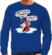 Foute Kersttrui / sweater - Zingende kerstman met gitaar / All I Want For Christmas - blauw voor heren - kerstkleding / kerst outfit L (52)